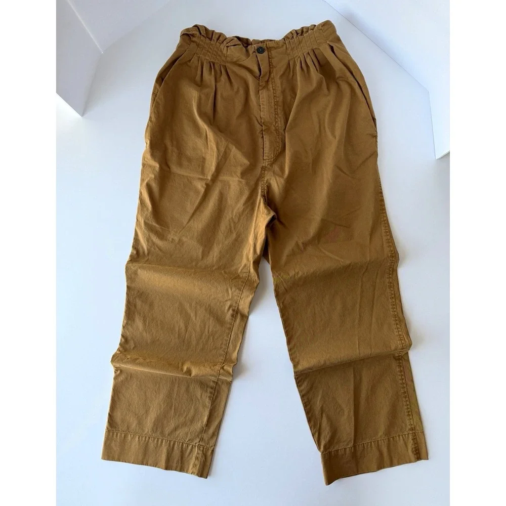 Free People Women's M Brown Paperbag Waist Cropped Wide Leg Pants 100% Cotton